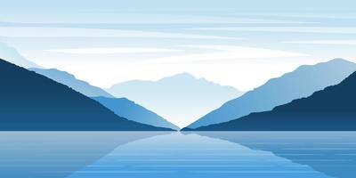 tonos azules de lago y montañas y paisaje naturaleza fondo vector art