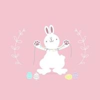 happy easter festival with animal pet bunny rabbit and egg, pastel color, flat vector illustration cartoon character