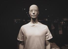 Male mannequin in casual clothing store, closeup photo