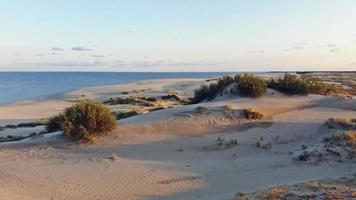 View of dunes and sea in light of setting sun photo