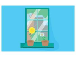 ilustración plana de una hermosa vista al abrir puertas y ventanas vector