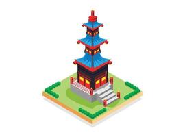 Isometric Asian Architecture Building Sign 3d Icon on a White. Vector illustration of Icons, Vector Isometric Illustration Suitable for Diagrams, Infographics, And Other Graphic assets