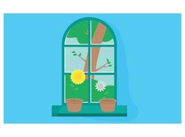 ilustración plana de una hermosa vista al abrir puertas y ventanas. ilustración adecuada para diagramas, infografías y otros recursos gráficos vector