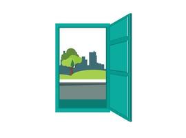 ilustración plana de una hermosa vista al abrir puertas y ventanas. ilustración adecuada para diagramas, infografías y otros recursos gráficos vector