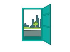 ilustración plana de una hermosa vista al abrir puertas y ventanas. ilustración adecuada para diagramas, infografías y otros recursos gráficos vector