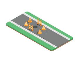 3d isometric road damage caused big pothole in the middle of road.  Vector Isometric Illustration Suitable for Diagrams, Infographics, And Other Graphic assets