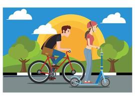 Illustration Young people doing physical activity outdoors in the park by cycling. Illustration Suitable for Diagrams, Infographics, And Other Graphic assets vector