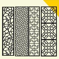 Big laser cut decorative wall panel pattern set Jali design,acrylic and CNC machine cutting.Abstract ornament, geometric, classic, oriental pattern, floral and plant motifs.Round abstract geometric vector