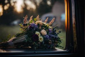 Funeral flowers presented upon a coffin at the event of someone's passing close-up photo