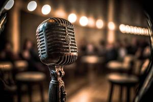 Vintage microphone in a large stand-up comedy venue photo