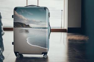 maleta de viaje en camino a un destino de viaje de vacaciones foto