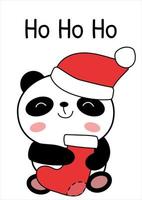 Greeting card with baby panda and christmas stocking vector illustration