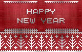 Happy New Year Knitting Merry Christmas tree on Red background Digital vector Design For Print sweater decor Border