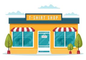 T shirt Store for Buying New Products Clothing or Outfit with Various Color and Model in Flat Cartoon Hand Drawn Templates Illustration vector