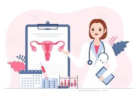 endometriosis con condición el endometrio crece fuera de la pared uterina en mujeres para tratamiento en ilustración de plantillas dibujadas a mano de dibujos animados planos vector