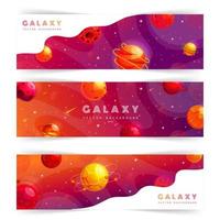 Set of web banners templates with abstract shape and stars. Cosmos, universe and sky. Space explore. Children cartoon vector illustration of galaxy. Concept of web background.