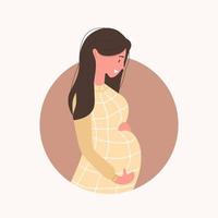 Cute happy pregnant woman. Beautiful young girl waiting for baby. Vector flat Illustration.