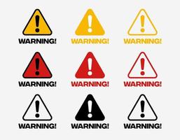 Warning signs in white background with 3 color variations vector