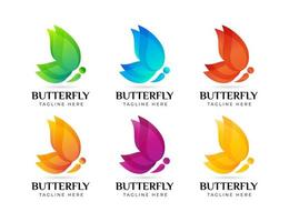 conjunto de coloridos y hermosos diseños de plantillas de logotipos de mariposas degradadas vector