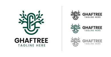 logotipo de árbol con letras abstractas g y f dentro vector