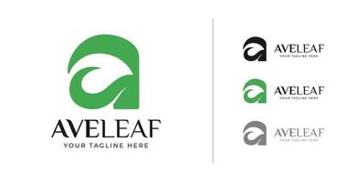 logotipo de letra a y hoja en espacio negativo con color verde plano vector