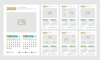 2023 Wall calendar design template. Editable page template with A4, set of 12 months with covers Pro Vector. 2023 calendar in minimal business style for. vector