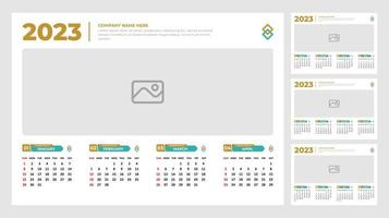 2023 desk calendar design template. Editable page and color with photo placeholder. 4 months in each of page calendar vector