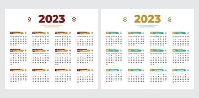 Plantilla de diseño de calendario de pared 2023. editable con 3 variaciones de color. Calendario de 12 meses en una página con 2 variaciones de color vector