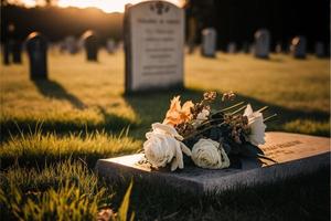 Funeral flowers presented upon a coffin at the event of someone's passing close-up photo