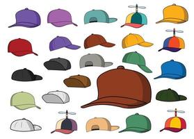 colección de sombreros de moda de gorra de béisbol y hip hop vector