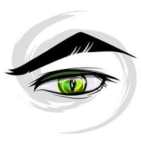 Green human eye with narrow pupil in manga and anime style. vector