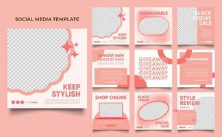 social media template banner fashion sale promotion in pink peach color vector