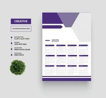 One Page Wall Calendar 2023 Design Template Or 12 Month One Page Calendar vector