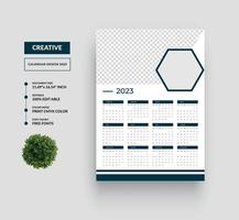 One Page Wall Calendar 2023 Design Template Or 12 Month One Page Calendar vector