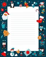 plantilla de lista de deseos decorada con un conjunto de elementos de navidad y año nuevo para tarjeta de felicitación. decoración de garabatos dibujados a mano, patrón, adornos. lista de vacaciones para hacer, lista de verificación para regalos vector