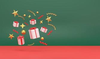 Christmas background with gift boxes, stars, circles and gold. photo