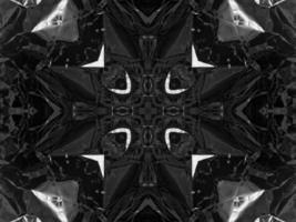 Black silver metalic kaleidoscope background. Abstract and symmetric pattern with dark vibes. photo