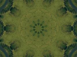 Green meadow aesthetic kaleidoscope floral pattern abstract unique texture background photo