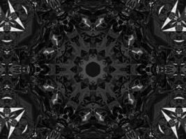Black silver metalic kaleidoscope background. Abstract and symmetric pattern with dark vibes. photo