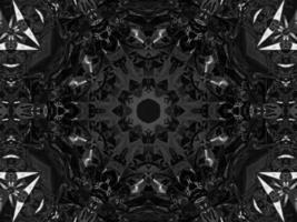 Black silver metalic kaleidoscope background. Abstract and symmetric pattern with dark vibes. photo