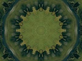 Green meadow aesthetic kaleidoscope floral pattern abstract unique texture background photo