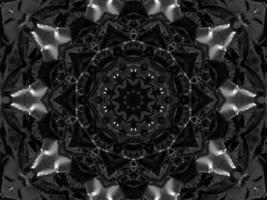 Black silver metalic kaleidoscope background. Abstract and symmetric pattern with dark vibes. photo