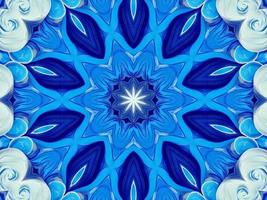 Dark blue watercolor kaleidoscioe floral pattern abstract unique symmetric and aesthetic background photo