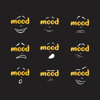 Different Cartoon faces expression. Happy and sad mood. Laughing, smiling vector set