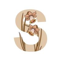 Vintage flower leaf alphabet numeric initial botanical for Wedding invitations, greeting card, logo, isolated white background vector