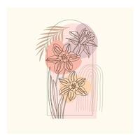 ilustraciones minimalistas abstractas dibujadas a mano fondo boho imprimible, diseño de vector floral de patrón boho moderno para papel tapiz, cubierta, tela, decoración interior aislada y editable