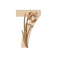 flor vintage hoja alfabeto numérico inicial botánico para invitaciones de boda, tarjeta de felicitación, logotipo, fondo blanco aislado vector