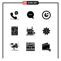 Set of 9 Solid Style Icons for web and mobile Glyph Symbols for print Solid Icon Signs Isolated on White Background 9 Icon Set Creative Black Icon vector background