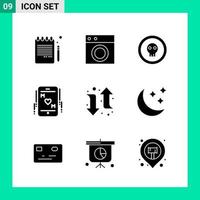 Pack of 9 Solid Style Icon Set Glyph Symbols for print Creative Signs Isolated on White Background 9 Icon Set Creative Black Icon vector background