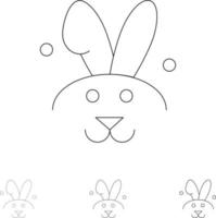 Bunny Easter Rabbit Bold and thin black line icon set vector